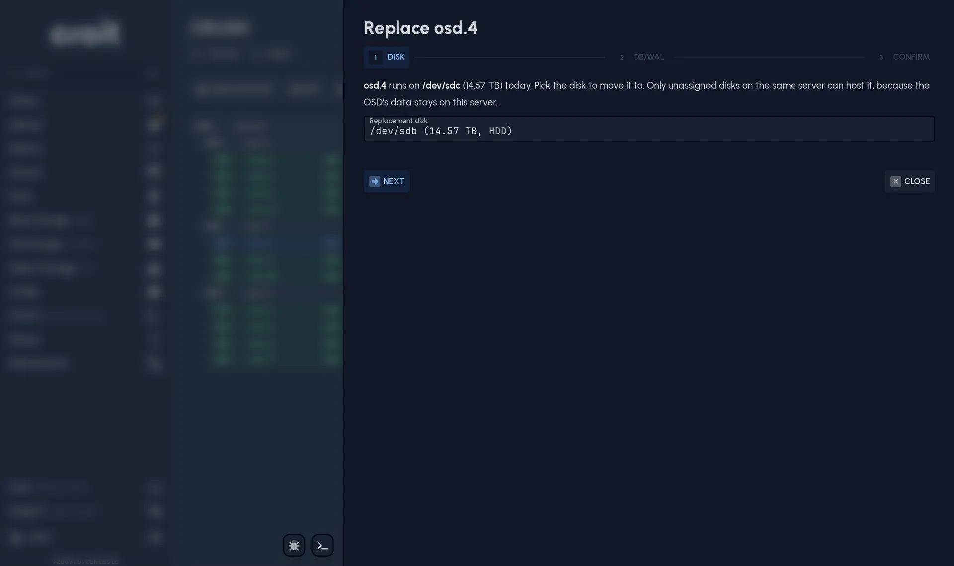 Replacing a failed OSD with a spare disk in the same server