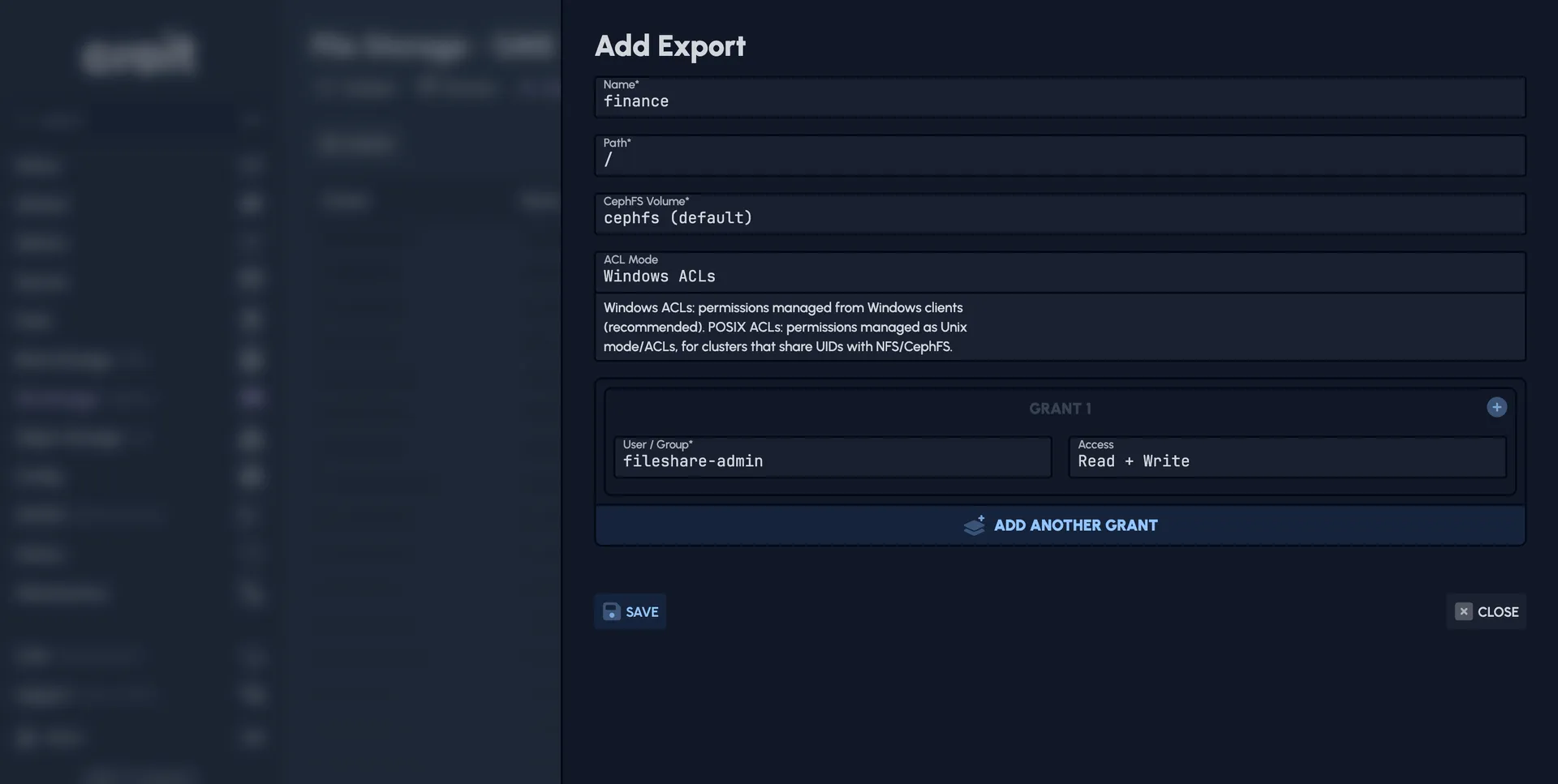 Adding an SMB share, with the ACL model chosen per share