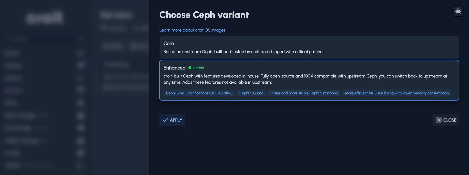 The Core and Enhanced variants on the Images page